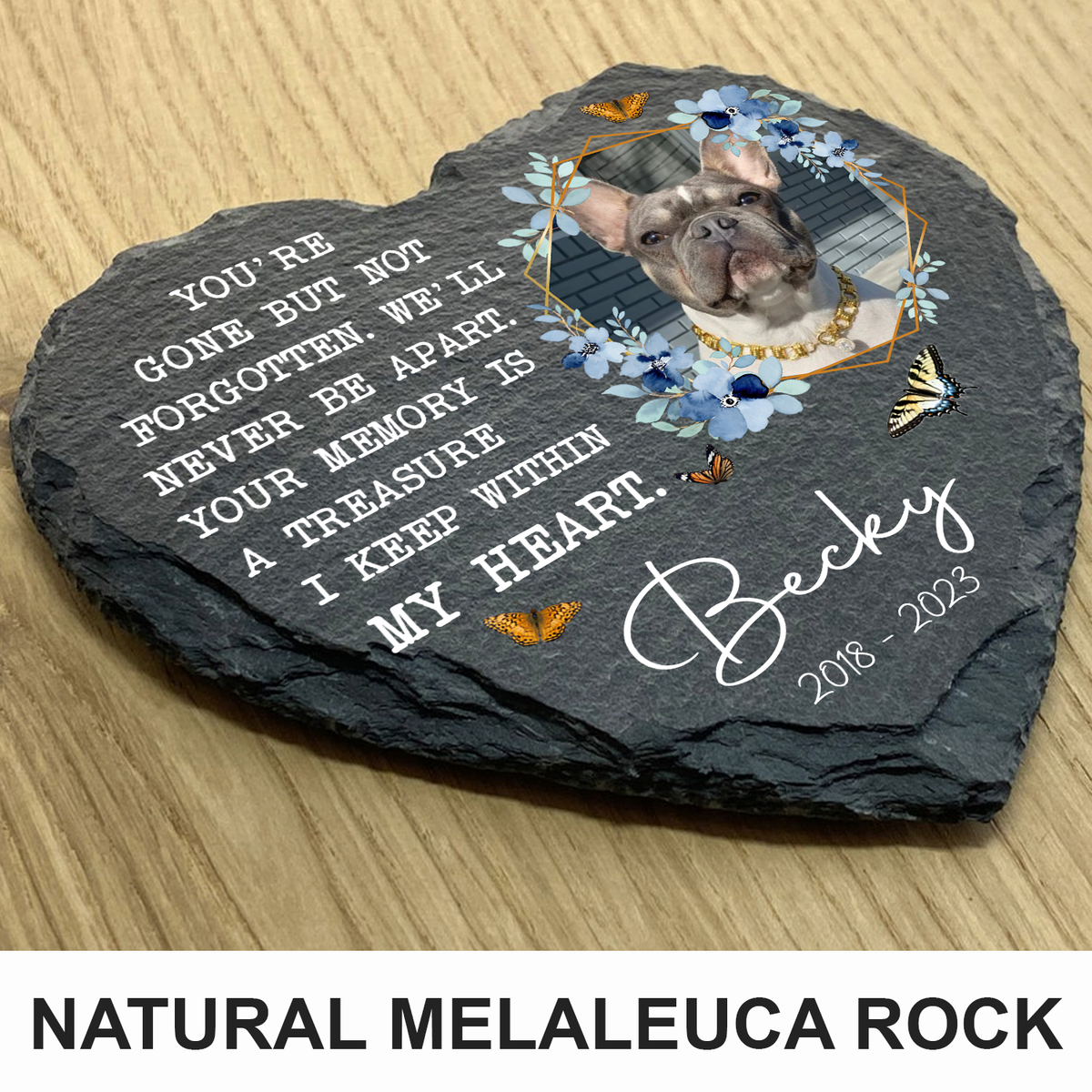 Blue Floral Butterfly Dog Photo You Are Gone But Not Forgotten Custom Dog Memorial Stone, Pet Memorial Gifts - Personalized Custom Memorial Tombstone