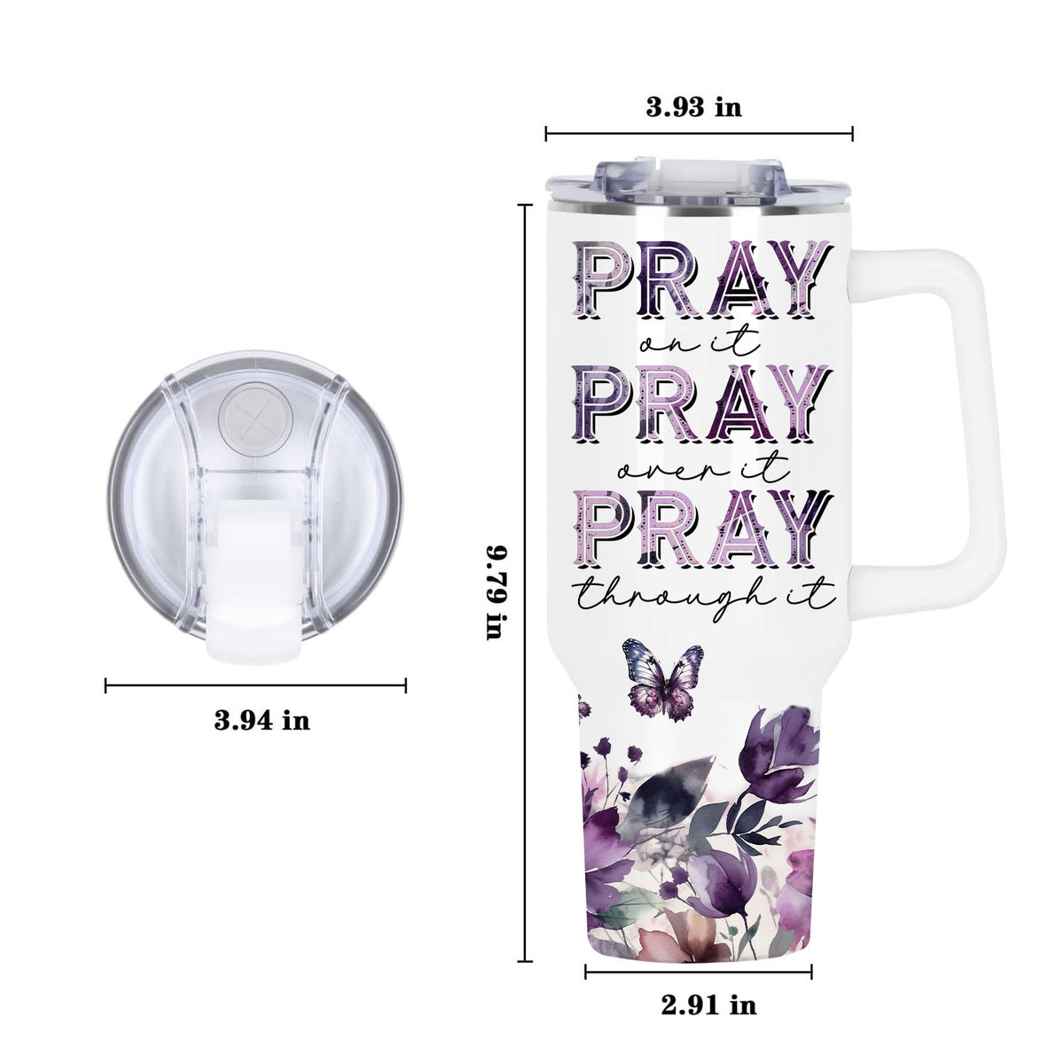 Purple butterfly Pray on it - 40 Oz Tumbler With Handle - Personalized Stainless Steel Tumbler