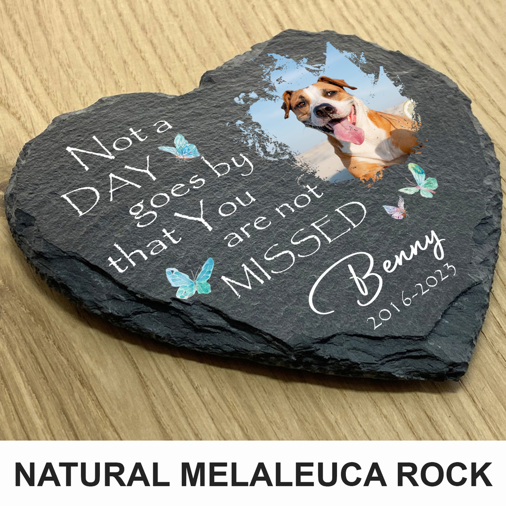 Dog Photo Blue Butterly Butterfly Custom Dog Memorial Stone, Pet Memorial Gifts - Personalized Custom Memorial Tomstone