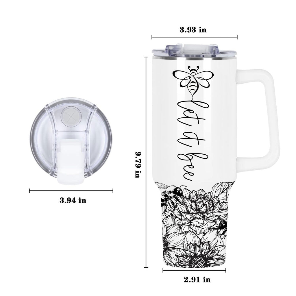 Black and White Let it bee - 40 Oz Tumbler With Handle - Personalized Stainless Steel Tumbler