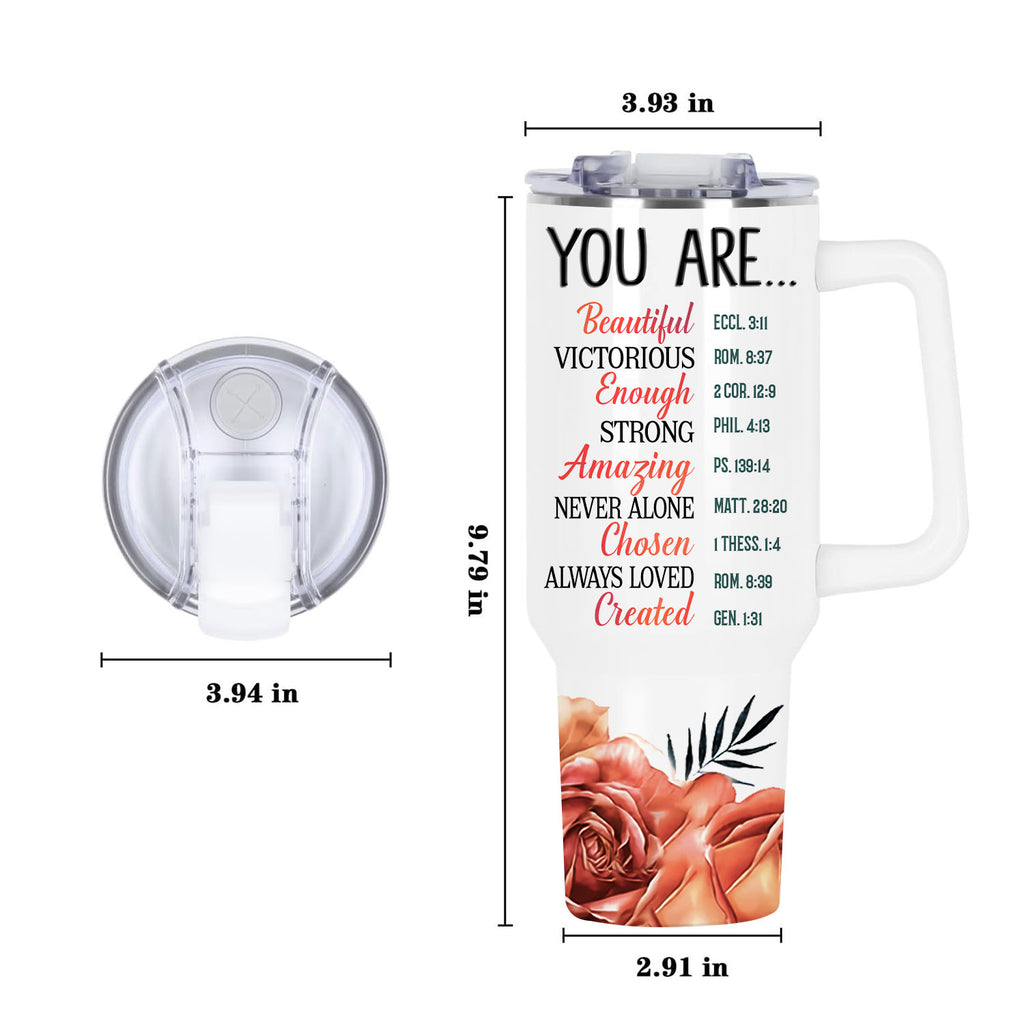 Rose Cross You Are - 40 Oz Tumbler With Handle - Personalized Stainless Steel Tumbler