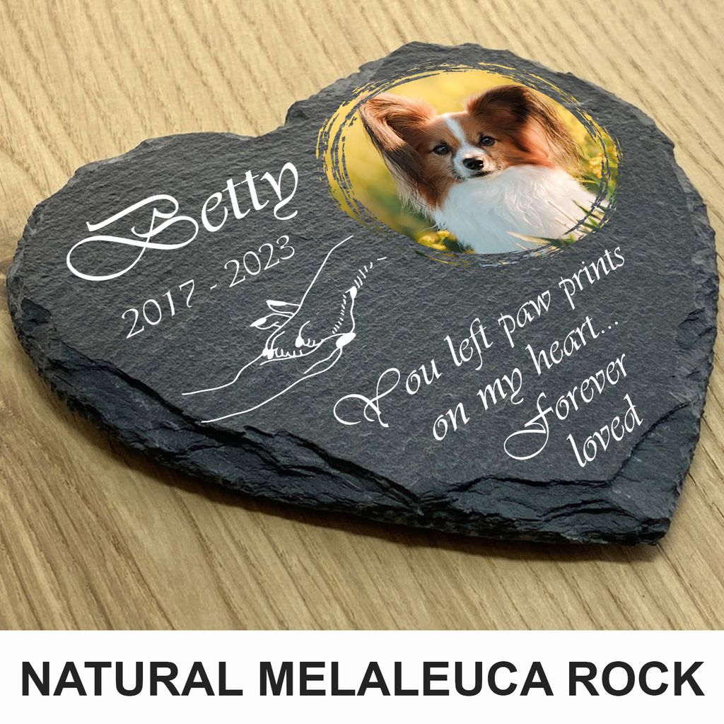 Holding Hand Dog Photo You Left Paw Prints On My Heart Custom Dog Memorial Stone, Pet Memorial Gifts - Personalized Custom Memorial Tombstone