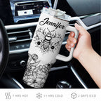 Black and White Let it bee - 40 Oz Tumbler With Handle - Personalized Stainless Steel Tumbler