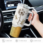 Dandelion Dragonfly Way maker - 40 Oz Tumbler With Handle - Personalized Stainless Steel Tumbler