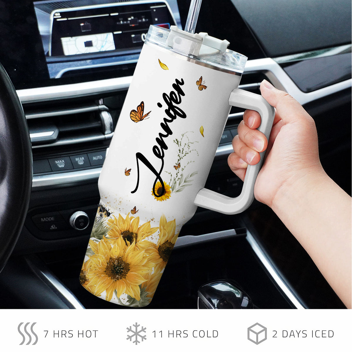 Sunflower You Are - 40 Oz Tumbler With Handle - Personalized Stainless Steel Tumbler