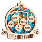 Christmas Family Stained Glass Custom Two Layers Suncatcher Ornament Christmas Ornament Car Hanging Ornament