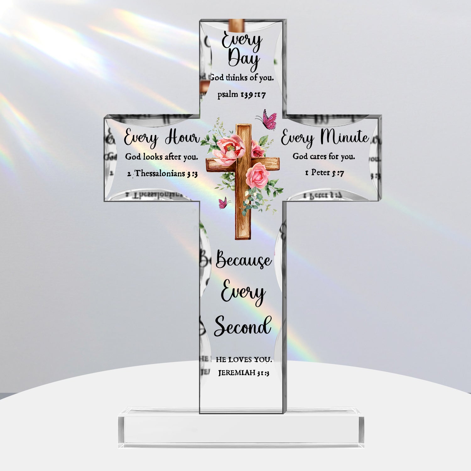 Every Second He Loves You Cross Shaped Acrylic Plaque Christian Gifts Religious Gifts Inspirational Gifts with Bible Verse Prayers