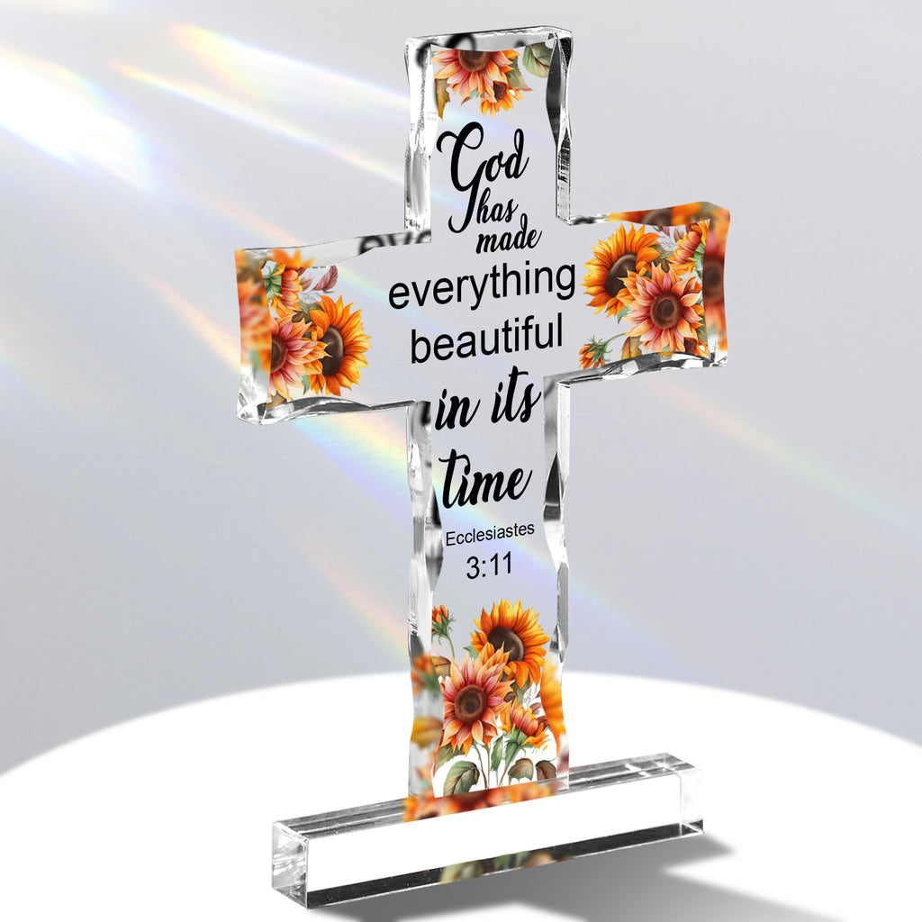 Everything beautiful In Its Time Cross Shaped Acrylic Plaque Christian Gifts Religious Gifts Inspirational Gifts with Bible Verse Prayers