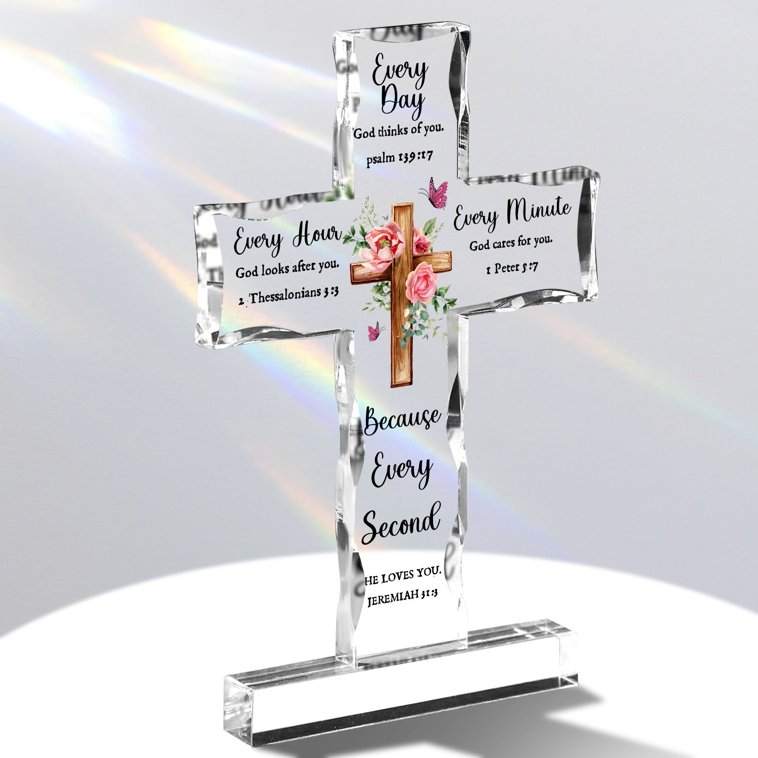 Every Second He Loves You Cross Shaped Acrylic Plaque Christian Gifts Religious Gifts Inspirational Gifts with Bible Verse Prayers