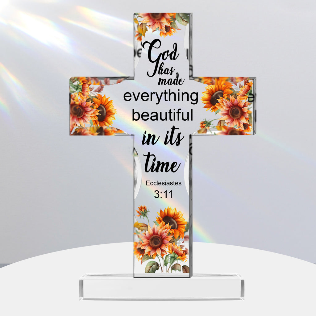 Everything beautiful In Its Time Cross Shaped Acrylic Plaque Christian Gifts Religious Gifts Inspirational Gifts with Bible Verse Prayers