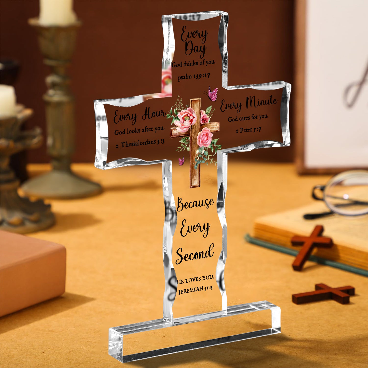 Every Second He Loves You Cross Shaped Acrylic Plaque Christian Gifts Religious Gifts Inspirational Gifts with Bible Verse Prayers