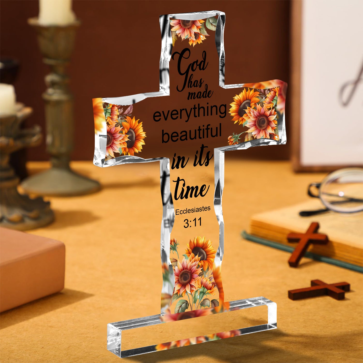 Everything beautiful In Its Time Cross Shaped Acrylic Plaque Christian Gifts Religious Gifts Inspirational Gifts with Bible Verse Prayers