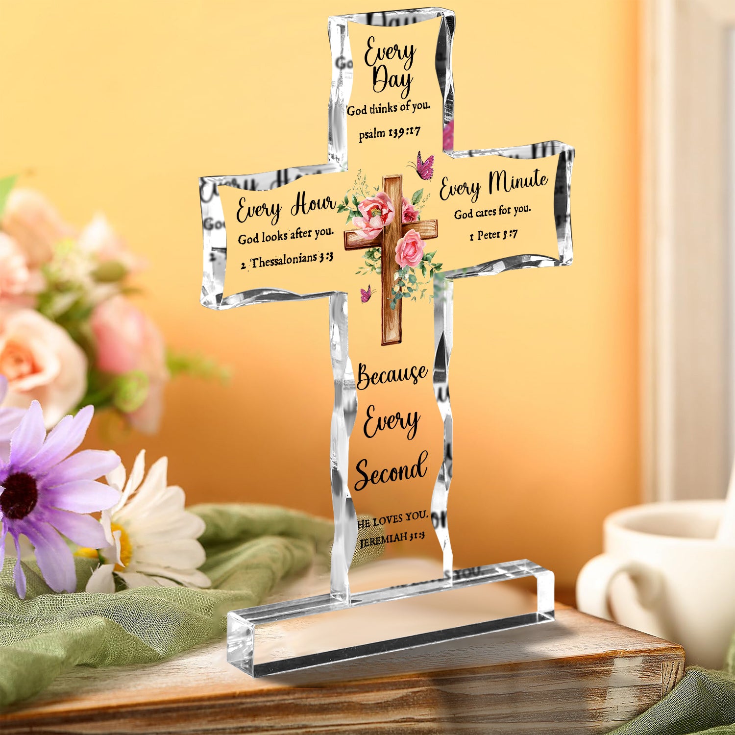Every Second He Loves You Cross Shaped Acrylic Plaque Christian Gifts Religious Gifts Inspirational Gifts with Bible Verse Prayers