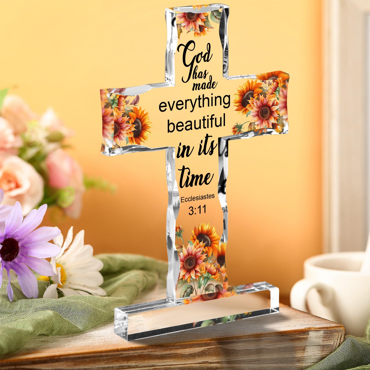 Everything beautiful In Its Time Cross Shaped Acrylic Plaque Christian Gifts Religious Gifts Inspirational Gifts with Bible Verse Prayers