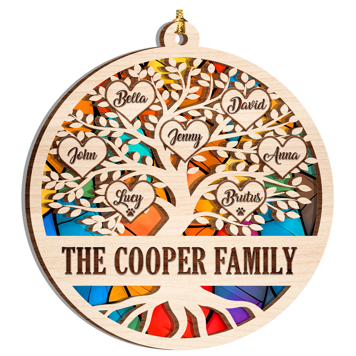 Christmas Family Tree Stained Glass Custom Two Layers Suncatcher Ornament Christmas Ornament Car Hanging Ornament