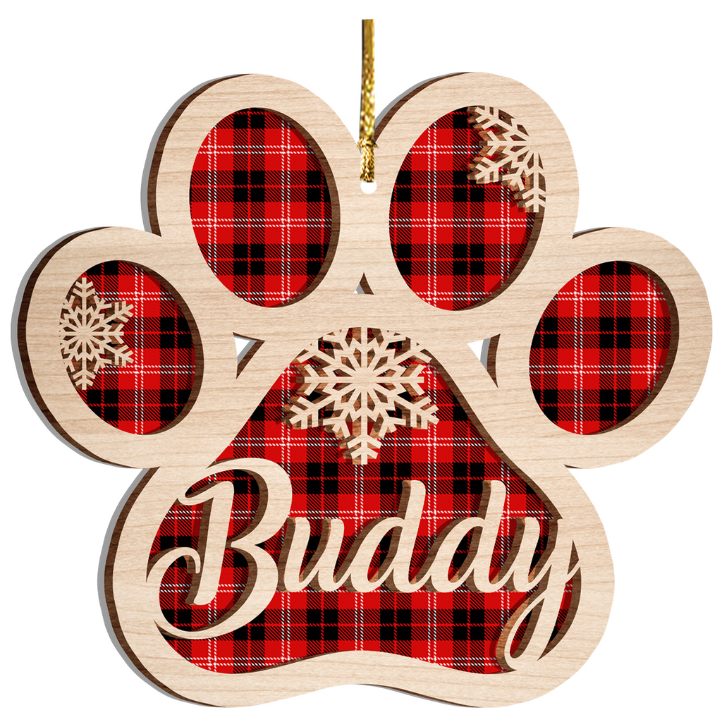 Dog Paw Christmas Red Tartan Two Layers Suncatcher Ornament Christmas Ornament Car Hanging