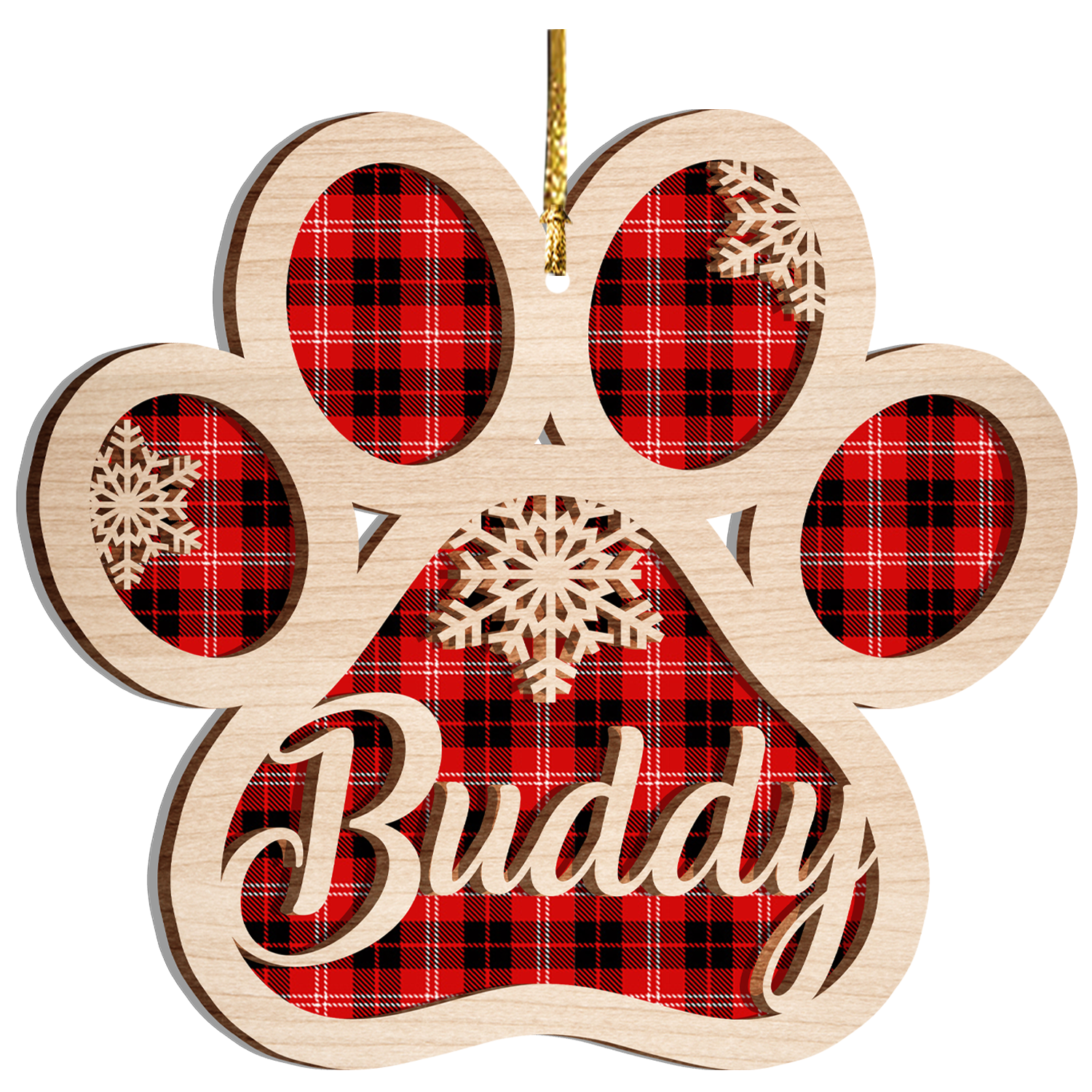 Dog Paw Christmas Red Tartan Two Layers Suncatcher Ornament Christmas Ornament Car Hanging