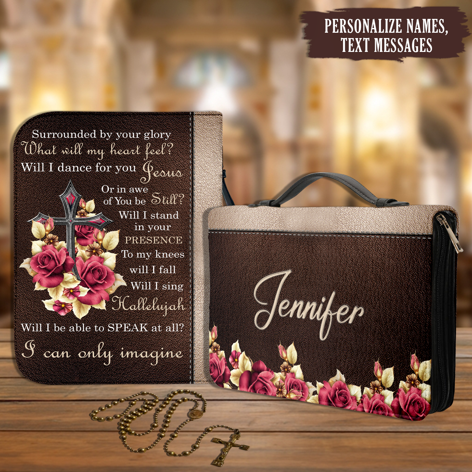 Roses Cross Surrounded By Your Glory Christian Personalized Bible Cover