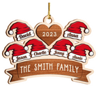 Christmas Santa Hat Family Stained Glass Custom Two Layers Suncatcher Ornament Christmas Ornament Car Hanging Ornament