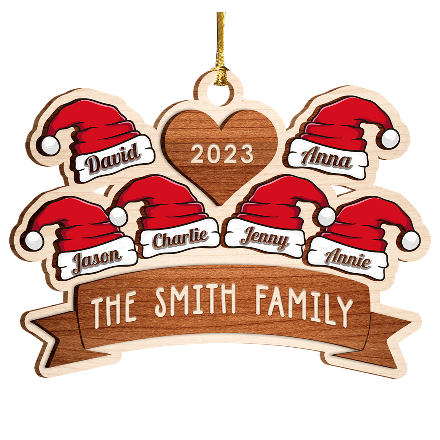 Christmas Santa Hat Family Stained Glass Custom Two Layers Suncatcher Ornament Christmas Ornament Car Hanging Ornament