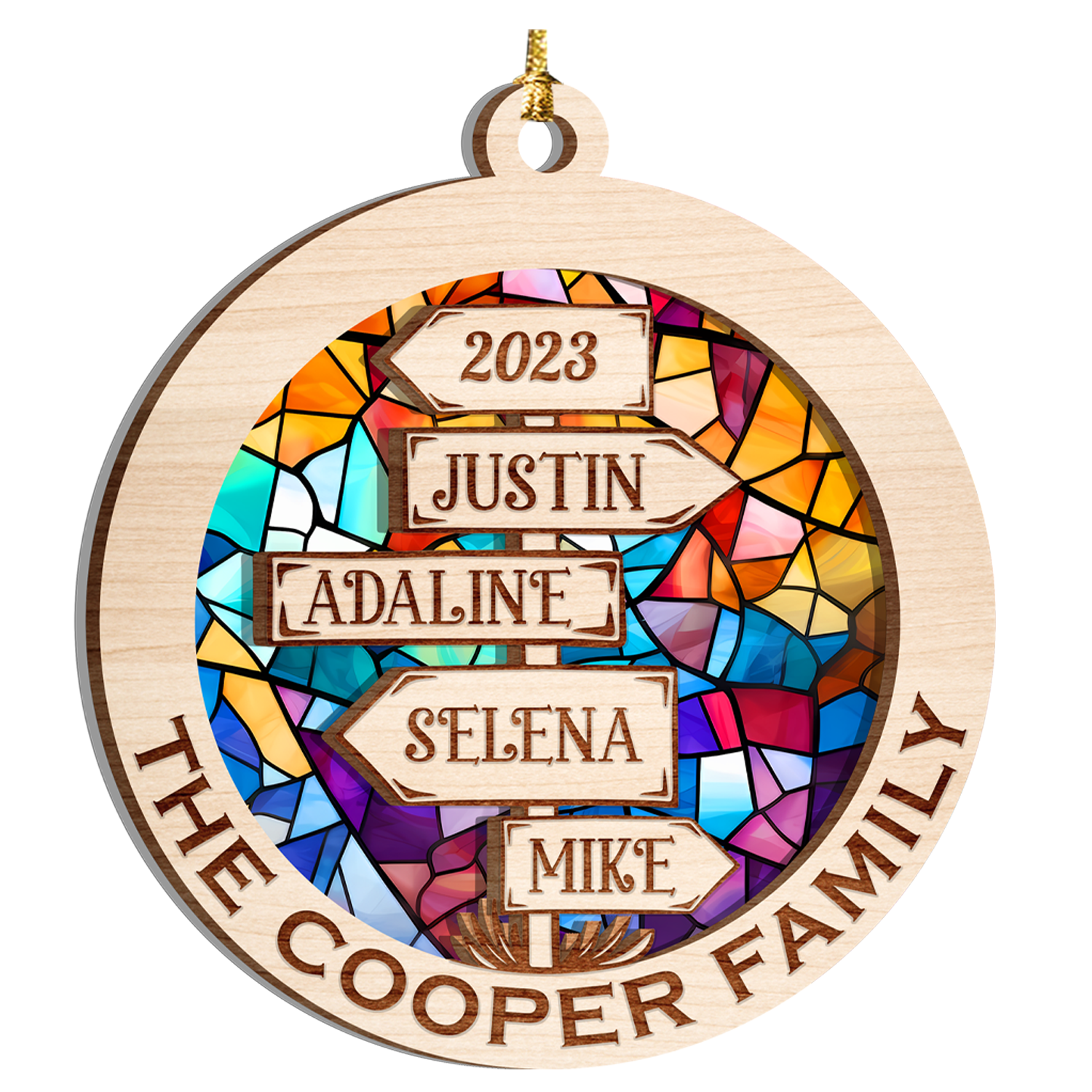 Direction Sign Family Custom Stained Glass Custom Two Layers Suncatcher Ornament Christmas Ornament Car Hanging Ornament