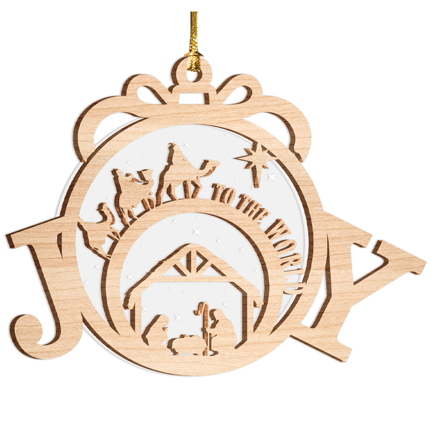 Joy To The World Holy Night Ornament Two Layers Christmas Car Hanging Wooden Transparent Acrylic Ornament