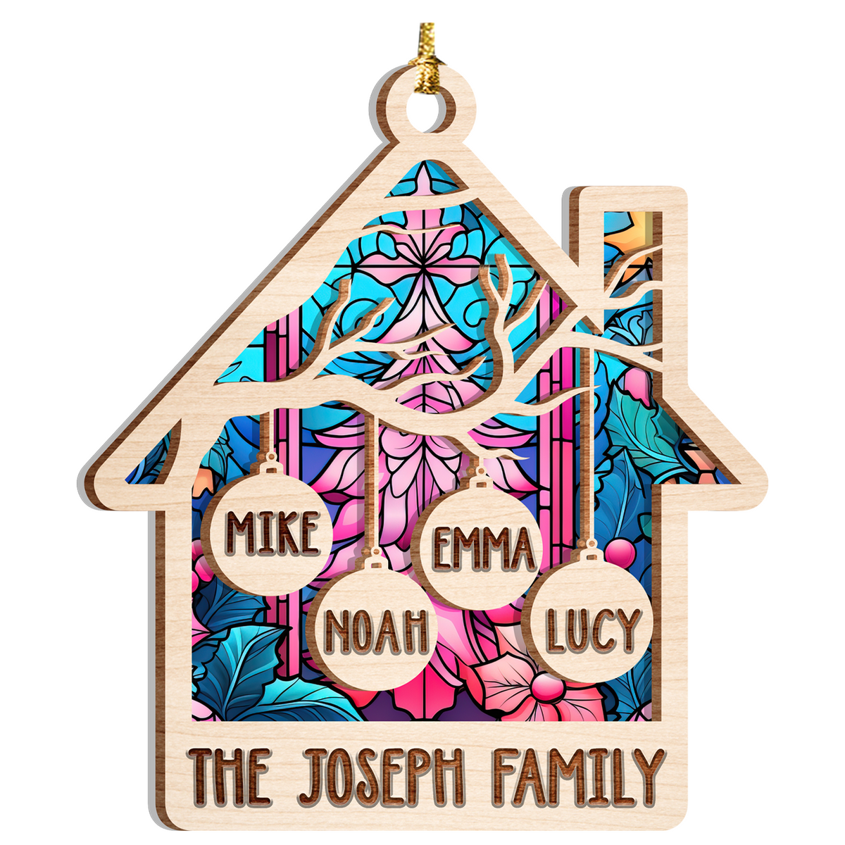 Home Family Christmas Tree Custom 2 Layers Stained Glass Suncatcher Christmas Car Hanging Wooden Ornament