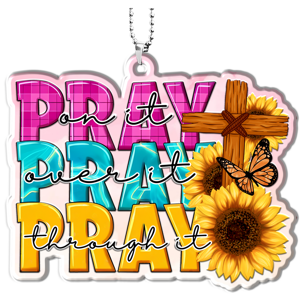 Sunflower Cross Pray On It Christian Gifts For Women, Birthday Gifts For Women, Ornament Gift, Christmas Ornament Car Hanging