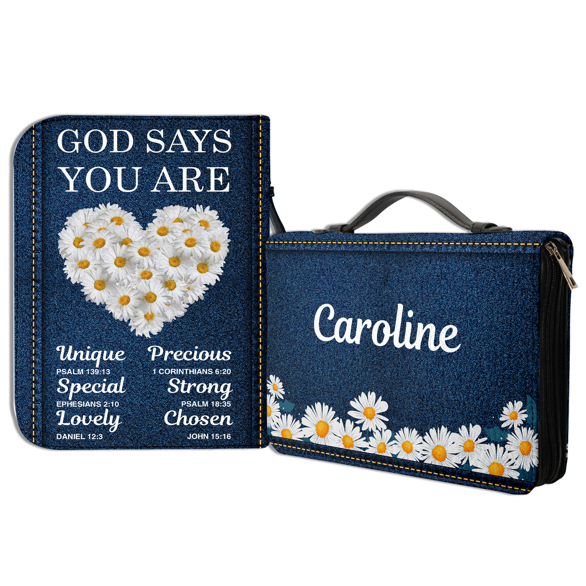 Daisy Heart Jean God Says You Are Christian Personalized Bible Cover