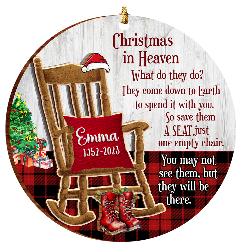 Christmas In Heaven Rocking Chair Custom Ornament 2 Layers Christmas Car Hanging Wooden Ornament