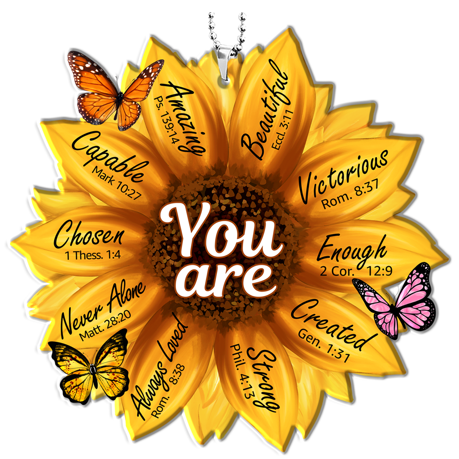Sunflower Christian Gifts For Women, Birthday Gifts For Women, Ornament Gift Bible Verse You Are Christmas Ornament Car Hanging