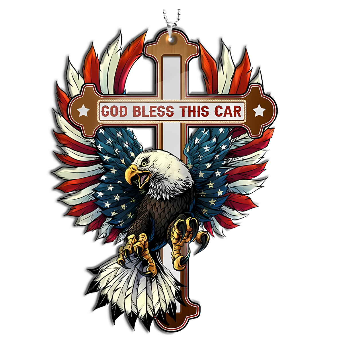 Bless This Car Ornament, Pendant for Rear View Mirror Car, Cross & Eagle Hanging Charm Home Décor Car Accessories