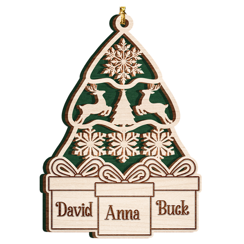 Green Wood Christmas Pine Gift Family Custom Ornament 2 Wooden Layers Christmas Hanging Gift