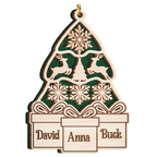Green Wood Christmas Pine Gift Family Custom Ornament 2 Wooden Layers Christmas Hanging Gift