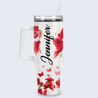 Poppy flower Old rugged cross - 40 Oz Tumbler With Handle - Personalized Stainless Steel Tumbler