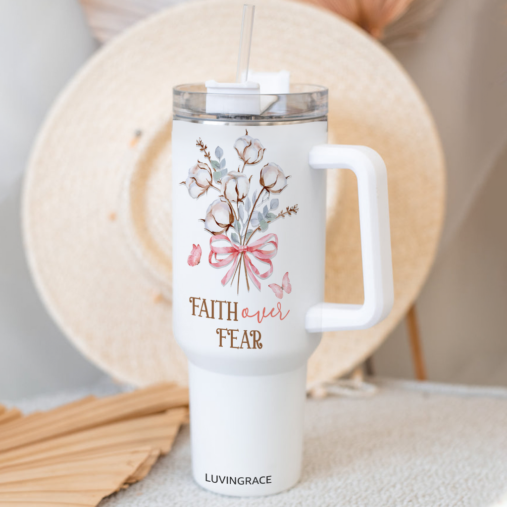 Floral Faith Over Fear Inspirational Gifts for Women Friends 40Oz Tumbler
