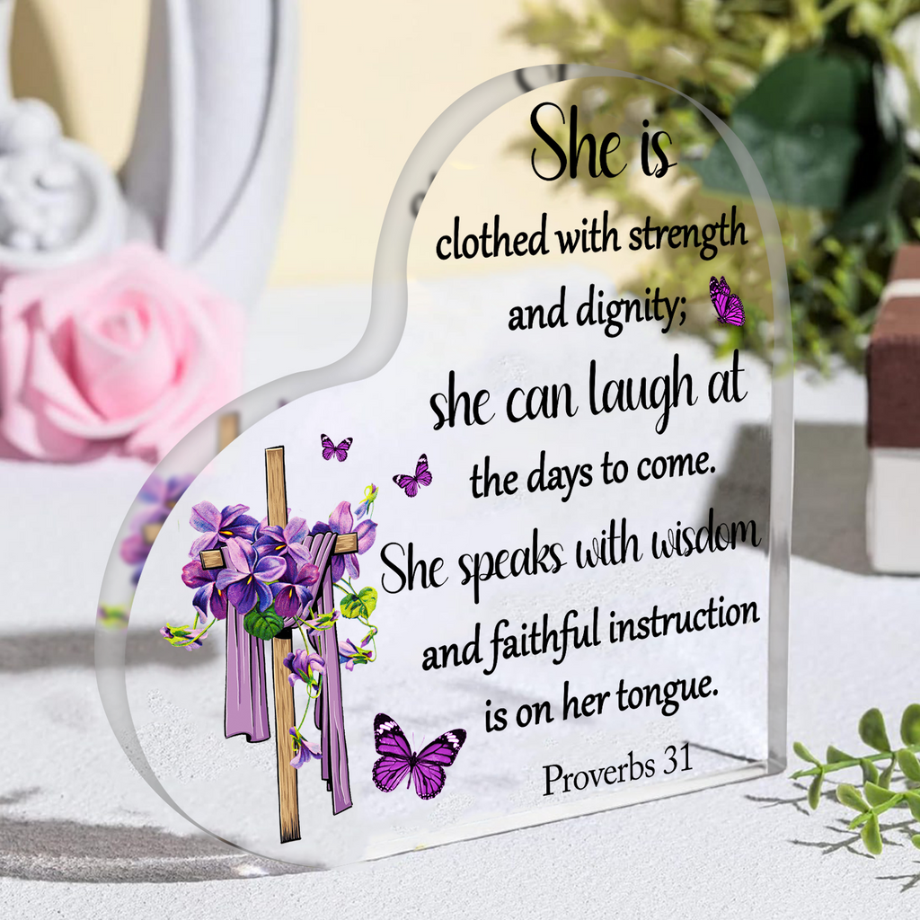 Purple Floral Cross She Is Acrylic Plaque Christian Gifts
