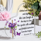 Purple Floral Cross She Is Acrylic Plaque Christian Gifts