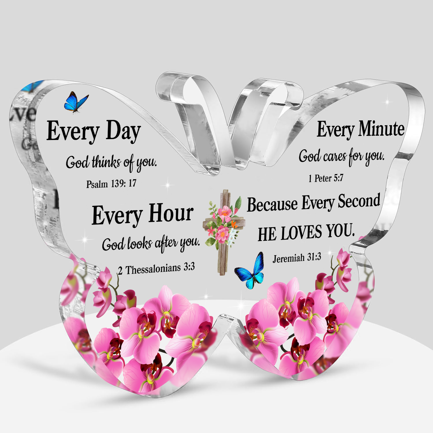 Orchids God Loves You Butterfly Acrylic Plaque Christian Gifts Birthday Gift For Women Mother's Day Gift