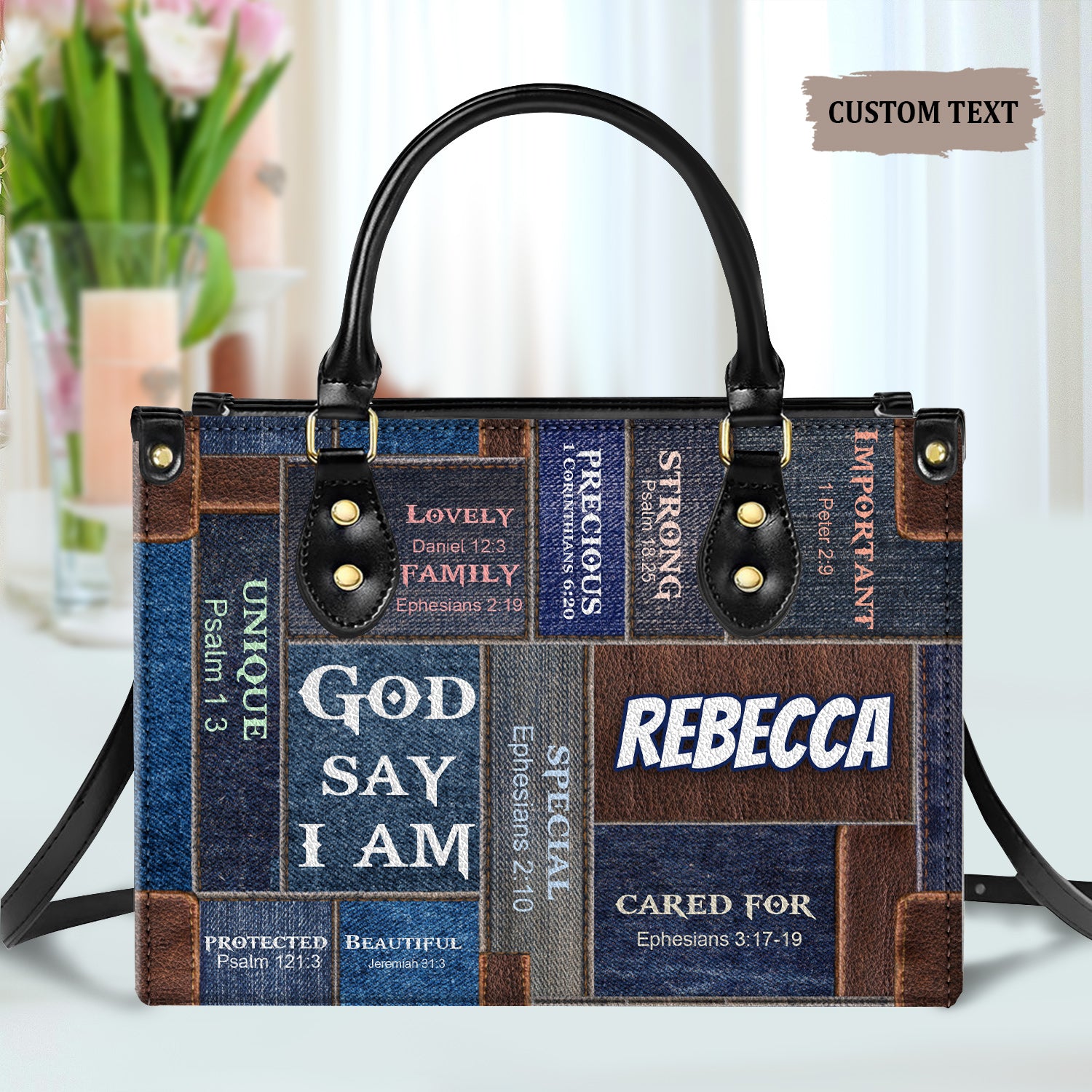 God Says I Am Everlasting Faith Personalized Leather Handbag