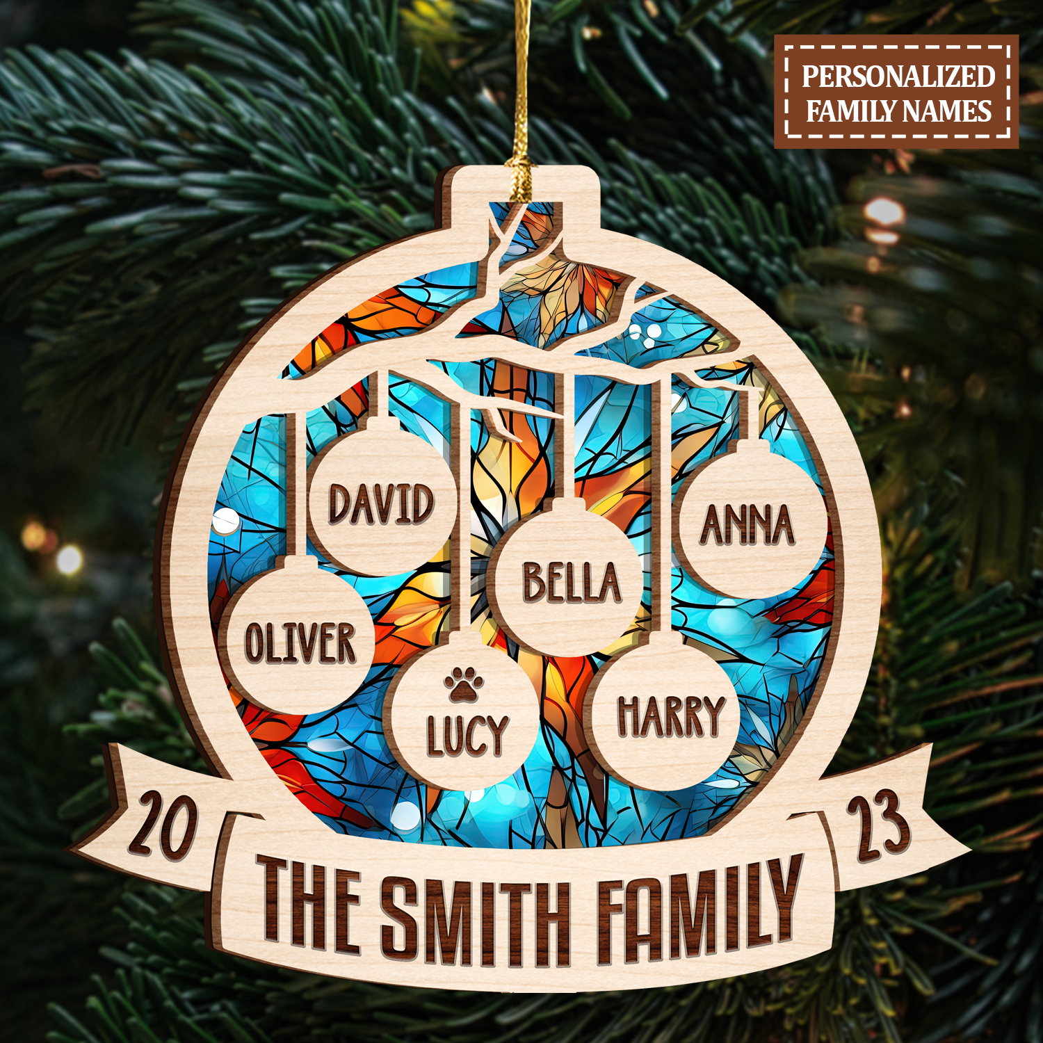 Christmas Family Stained Glass Custom Two Layers Suncatcher Ornament Christmas Ornament Car Hanging Ornament