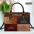 I Am Strong, I Am Worthy Christian Gift Personalized Leather Handbag