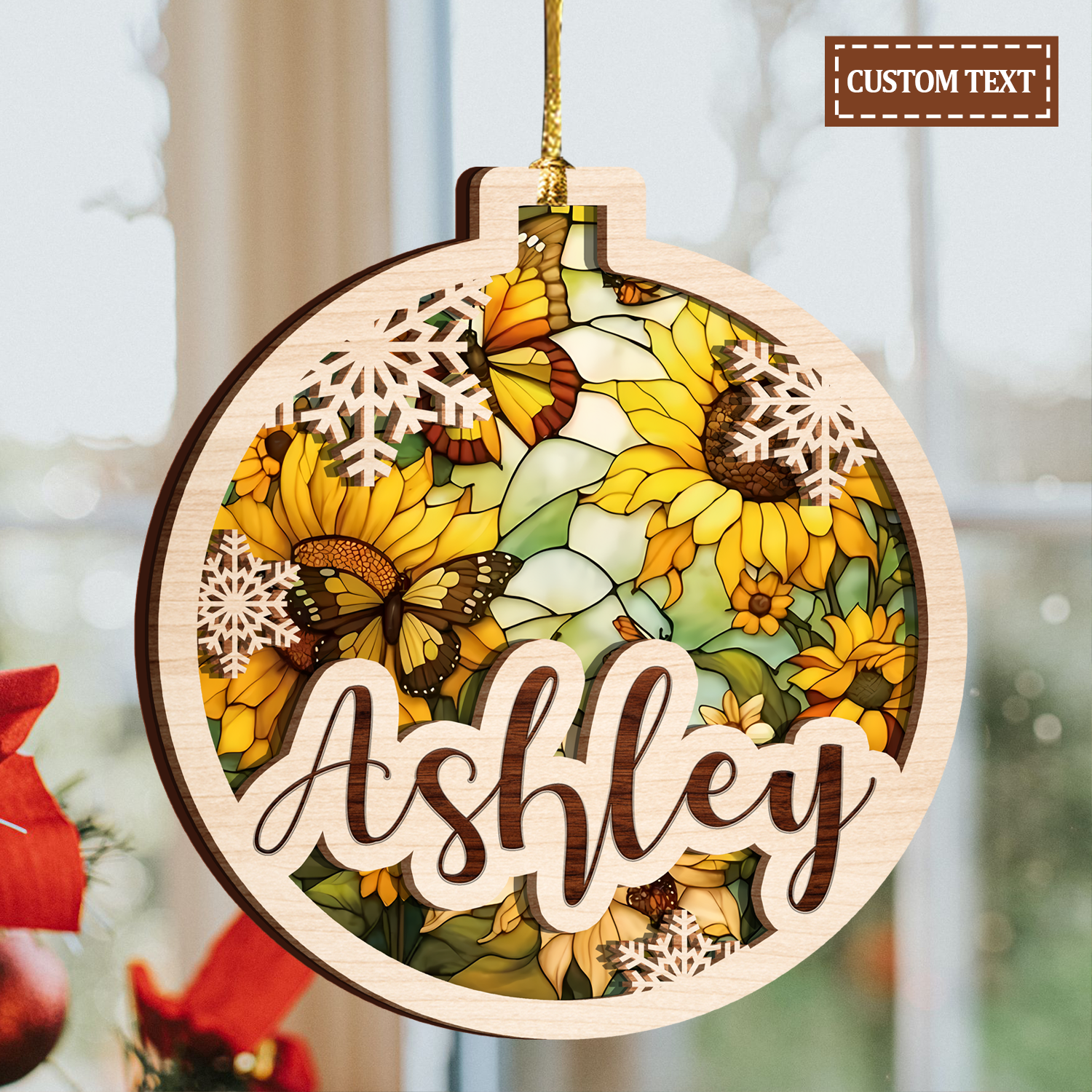 Christmas Stained Glass Snowflake Two Layers Suncatcher Ornament Christmas Ornament Car Hanging Ornament