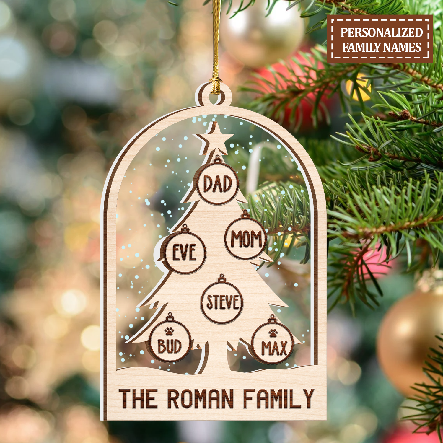 Snow Christmas Tree Family Custom 2 Layers Christmas Car Hanging Wooden Transparent Acrylic Ornament