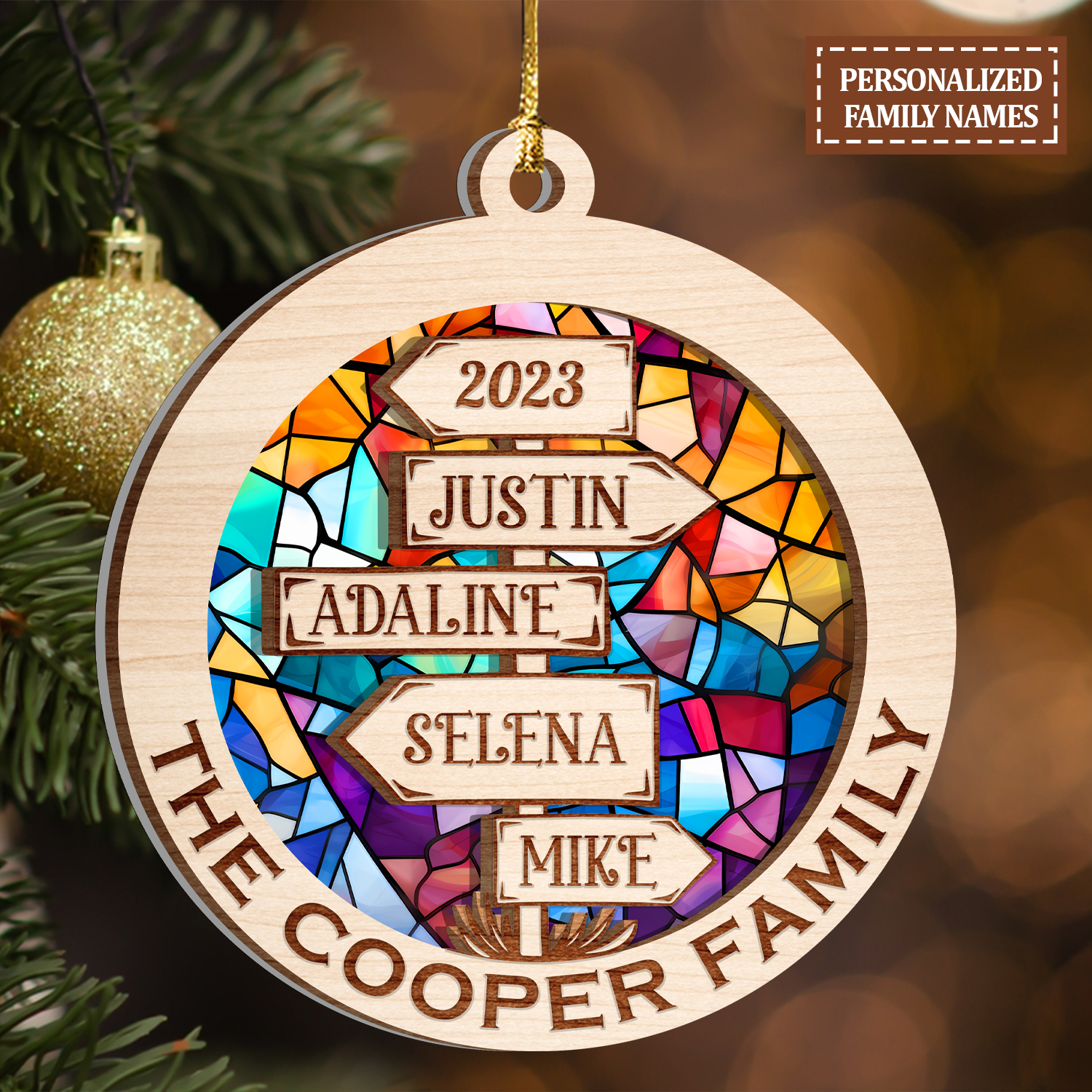 Direction Sign Family Custom Stained Glass Custom Two Layers Suncatcher Ornament Christmas Ornament Car Hanging Ornament