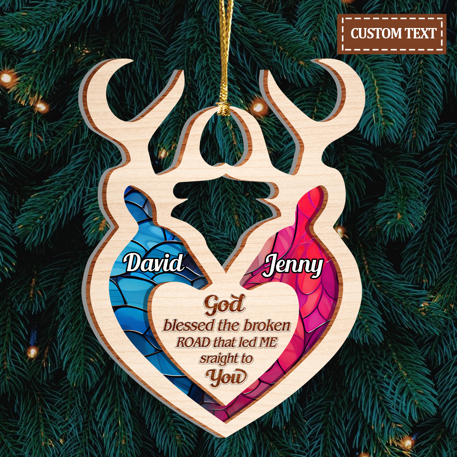 Custom Buck and Doe Stained Glass Pattern Two Layers Suncatcher Ornament Christmas Ornament Car Hanging