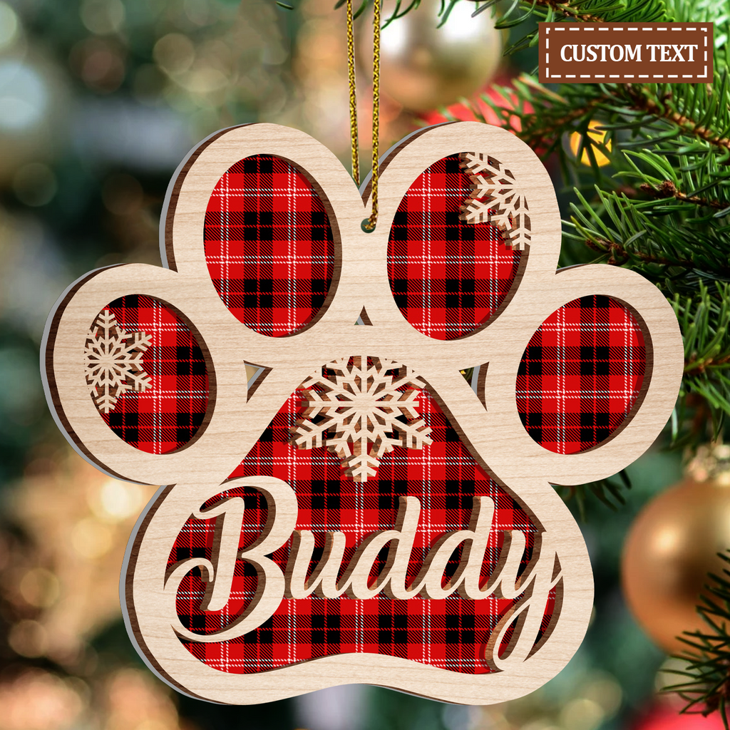Dog Paw Christmas Red Tartan Two Layers Suncatcher Ornament Christmas Ornament Car Hanging