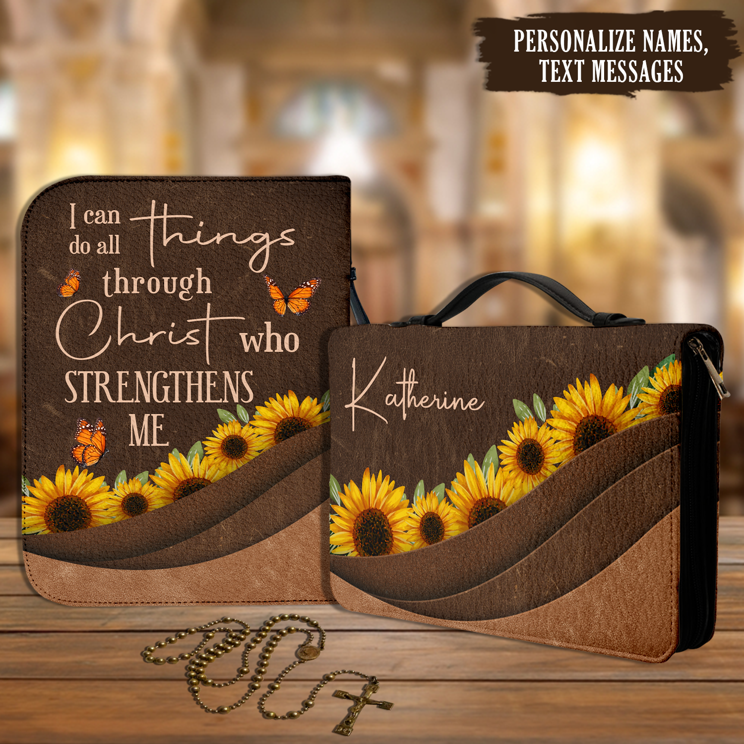 Sunflower I Can Do All Things Through Christ Christian Personalized Bible Cover