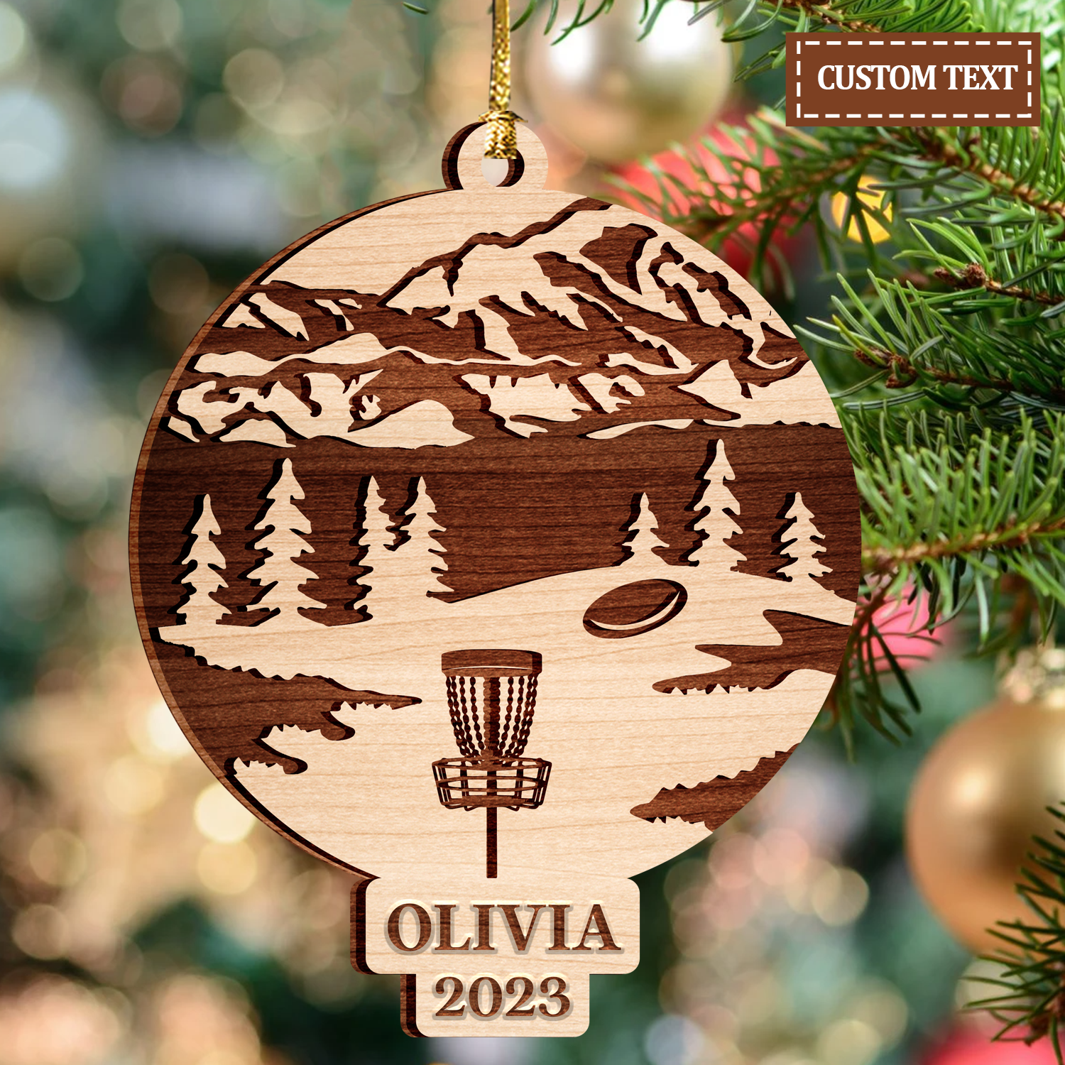 Disc Golf Custom Ornament 2 Layers Christmas Car Hanging Wooden Ornament