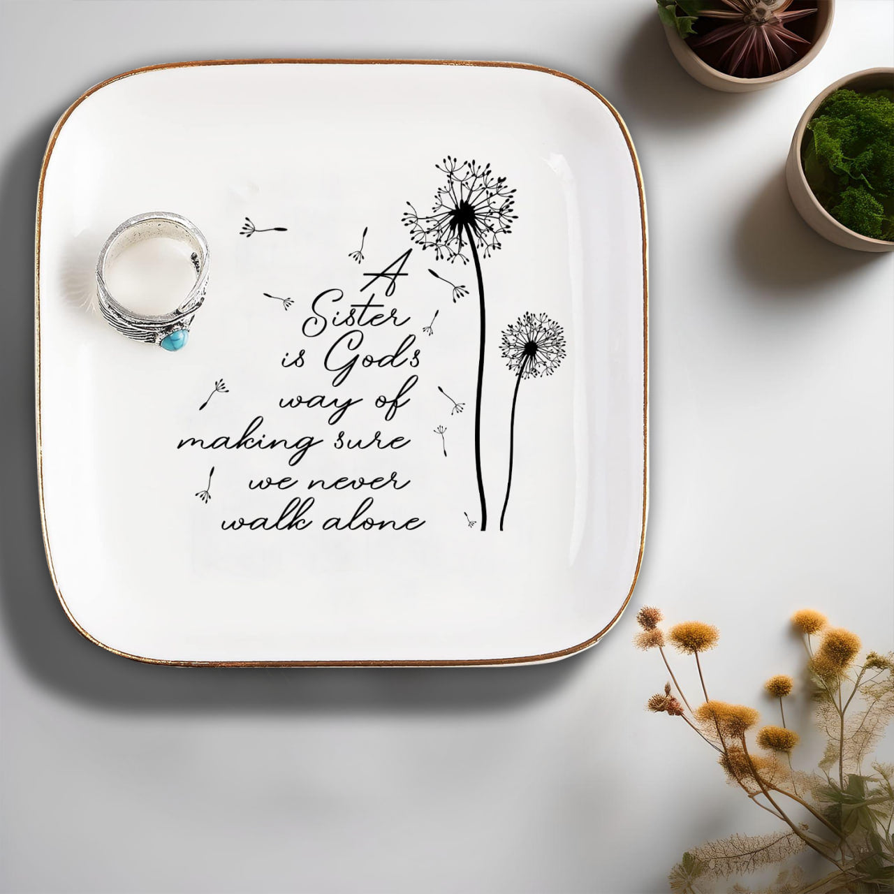A Sister Is God's Way Inspirational Gifts for Women Ceramic Ceramic Ring Dish Birthday Gifts for Sister Best Friends